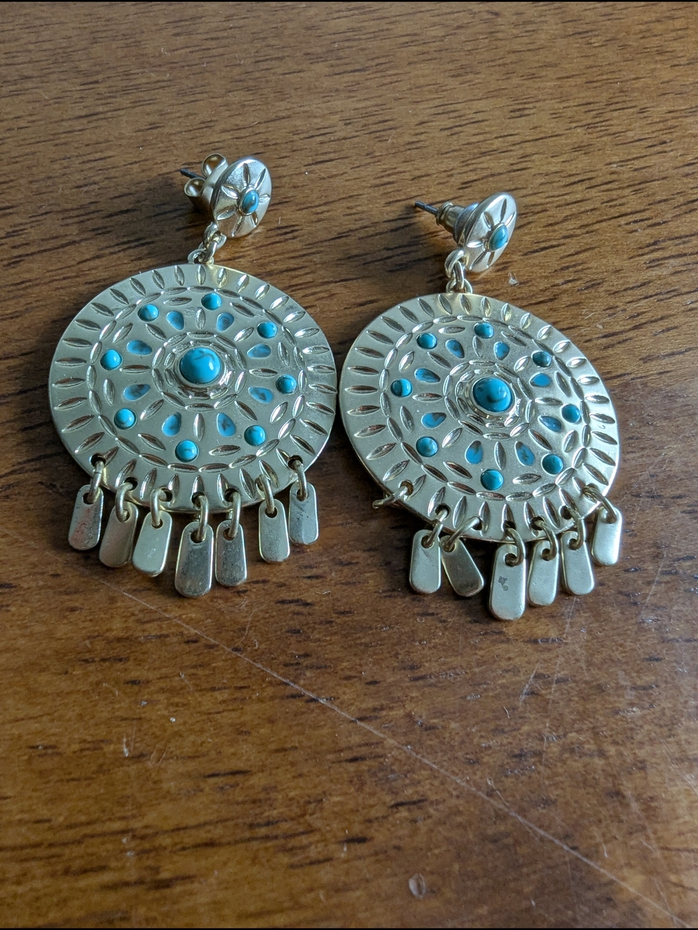 Gold-Tone Turquoise Disc Drop Earrings - Women's Jewelry